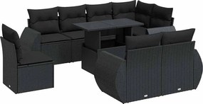 vidaXL 9 részes fekete polyrattan kerti ülőgarnitúra párnákkal