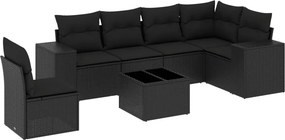 vidaXL 7 részes fekete polyrattan kerti ülőgarnitúra párnával