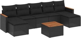 vidaXL 8 részes fekete polyrattan kerti ülőgarnitúra párnákkal