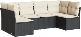 vidaXL 6 részes fekete polyrattan kerti ülőgarnitúra párnákkal