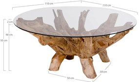 Amazonas dohányzóasztal üveggel, natúr lábakkal, Ø110x50 cm