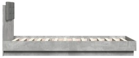 betonszürke ágykeret fejtámlával és LED-világítással 100x200 cm