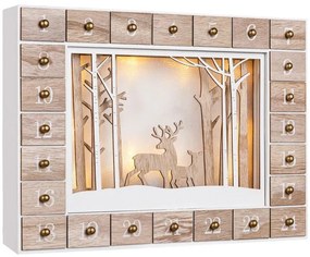 Téli erdő fa adventi naptár világítással, 35x6x27cm, fehér/barna Spielwerk