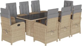 vidaXL 9 részes bézs polyrattan kerti étkezőgarnitúra párnákkal