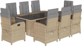 vidaXL 9 részes bézs polyrattan kerti étkezőgarnitúra párnákkal