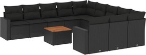vidaXL 12 részes fekete polyrattan kerti ülőgarnitúra párnákkal