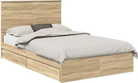 vidaXL Tárolós Ágy fejtámlával Sonoma tölgy 120 x 200 cm Faanyag