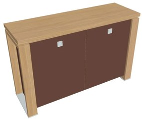 Verno+ S alacsony szekrény 140 x 46 x 90 cm, üvegajtó, világos tölgy / barna