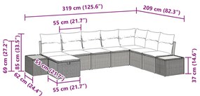8 Darabos Kerti Kanapé Szett Párnákkal Bézs Poli Rattanban