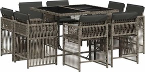 vidaXL 9 részes szürke polyrattan kerti étkezőgarnitúra párnával