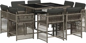 vidaXL 9 részes szürke polyrattan kerti étkezőgarnitúra párnával