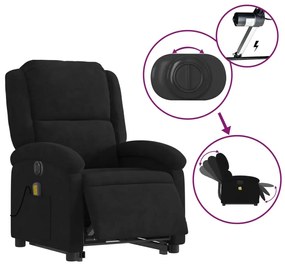 elektromos felállást segítő fekete bársony masszázsfotel