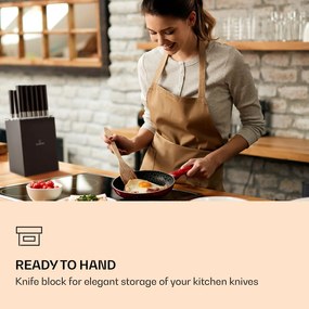 Klarstein Kitano XL, késkészlet tömbbel, 13 darabos, 12 kés, acél, luxus fa blokk