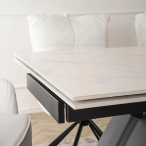 Kihúzható kerámia étkezőasztal 160–220 cm méretben, fehér márvány/fekete színben DEVON