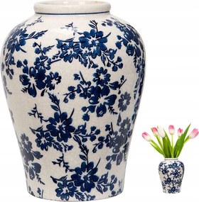 Váza Kerámia Kancsó 22cm Virágok Retro Fehér Rózsa Magas nappali