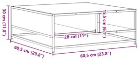 fekete szerelt fa és fém dohányzóasztal 60,5 x 60,5 x 30 cm