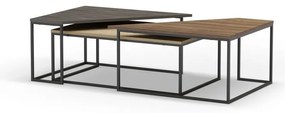 Natúr színű dohányzóasztal szett diófa dekoros asztallappal, 3 db-os 70x110 cm Titan – Marckeric