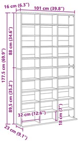 CD Szekrény Fekete Tölgy 101x23x177,5 cm Mérnöki Fa