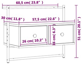 füstös tölgy színű szerelt fa fali TV szekrény 60,5x30x51 cm