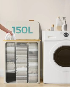 Szennyestartó Oxford szövet, 150L, kivehető hálós zsák, bambusz fogantyú krémfehér