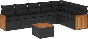 vidaXL 8 részes fekete polyrattan kerti ülőgarnitúra párnákkal