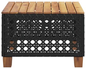 fekete polyrattan és akácfa kerti asztal 55 x 55 x 36 cm