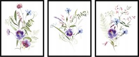 Fali poszter virágokkal 3db 21x29,7cm növények grafika levelek természet