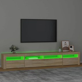 sonoma tölgy színű TV-szekrény LED-lámpákkal 240x35x40 cm