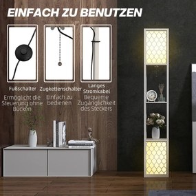 HOMCOM Állólámpa modern dizájnban, 2 polccal, láncos kapcsolóval, fekete-fehér