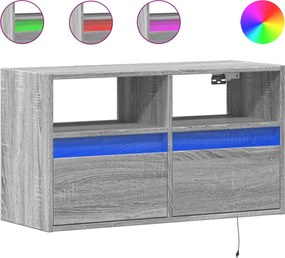 vidaXL szürke sonoma színű fali TV-szekrény LED-del 80 x 31 x 45 cm