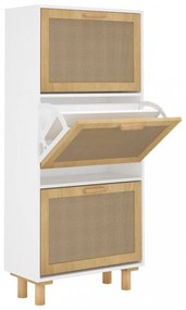 fehér szerelt fa és természetes rattan cipőszekrény 52x25x115cm