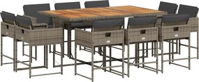 vidaXL 11 részes szürke polyrattan kerti ülőgarnitúra párnákkal