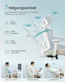 SONGMICS ergonomikus irodai szék, magasságállítható, fehér-bézs