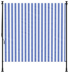 kék és fehér szövet és acél kültéri roló 150 x 270 cm