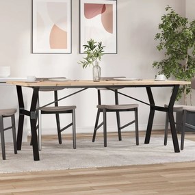 Tömör fenyőfa és acél étkezőasztal Y-vázzal 180x90x75,5 cm