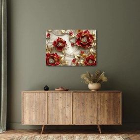 Üveg kép - 3D piros-arany virágok (70x50 cm)