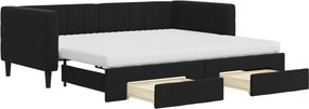 vidaXL fekete kihúzható bársony heverő fiókkal 90 x 190 cm