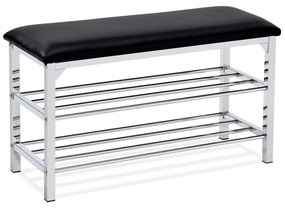 83169_CR Raft / Taburet modern pentru pantofi, 2 rafturi, negru Ecobucket, metal - cromat