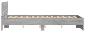 szürke sonoma színű ágykeret fejtámlával és LED-del 135x190 cm