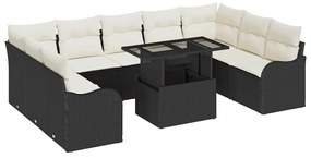 vidaXL Kerti Kanapé Szett párnával párnával 10 pcs Fekete Poly Rattan