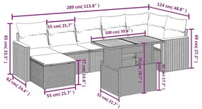 8 részes szürke polyrattan kerti ülőgarnitúra párnákkal