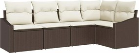 vidaXL Kanapé Szett párnával 5 pcs Barna polirattan