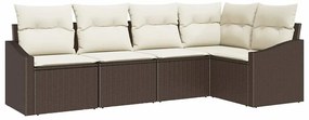 vidaXL Kanapé Szett párnával 5 pcs Barna polirattan