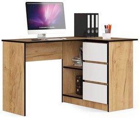 Sarok íróasztal - Akord Furniture - 124 cm - kézműves tölgy / fehér