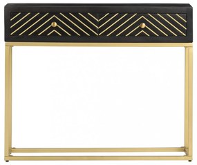 fekete és aranyszínű tömör mangófa tálalóasztal 90 x 30 x 75 cm