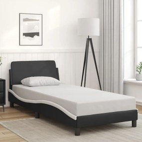 fekete és fehér műbőr ágykeret fejtámlával 90 x 200 cm