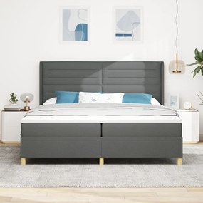 Boxspring Ágy Matrac Bőrhatás Szürke 200x200 cm
