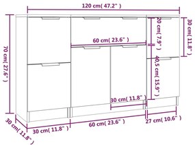 3 db sonoma tölgyszínű szerelt fa tálalószekrény