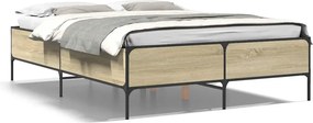 vidaXL sonoma tölgyszínű szerelt fa és fém ágykeret 120 x 200 cm