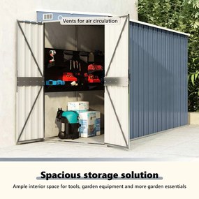 szürke acél falhoz erősíthető kerti fészer 118 x 288 x 178 cm